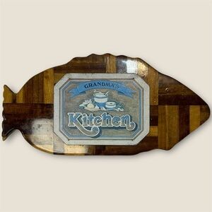 Vintage Wallcraft Hot Mat "Grandma's Kitchen" Trivet Mounted On Wood Fish